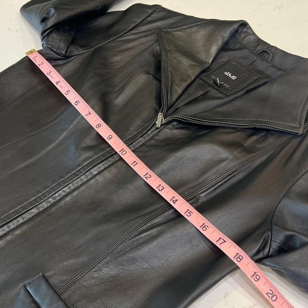 JLC New York Black Leather Zip Front Jacket Collared Fully Lined Size M